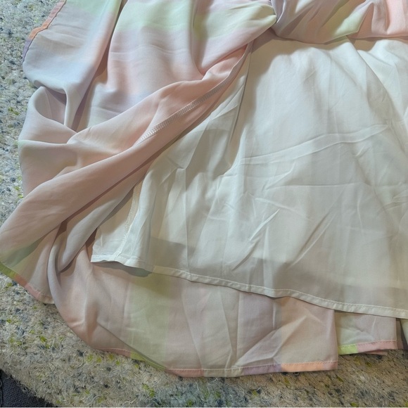 Karlie Pastel Stripe Tiered Midi Dress. Pink and White. Size: Medium. - Picture 10 of 11
